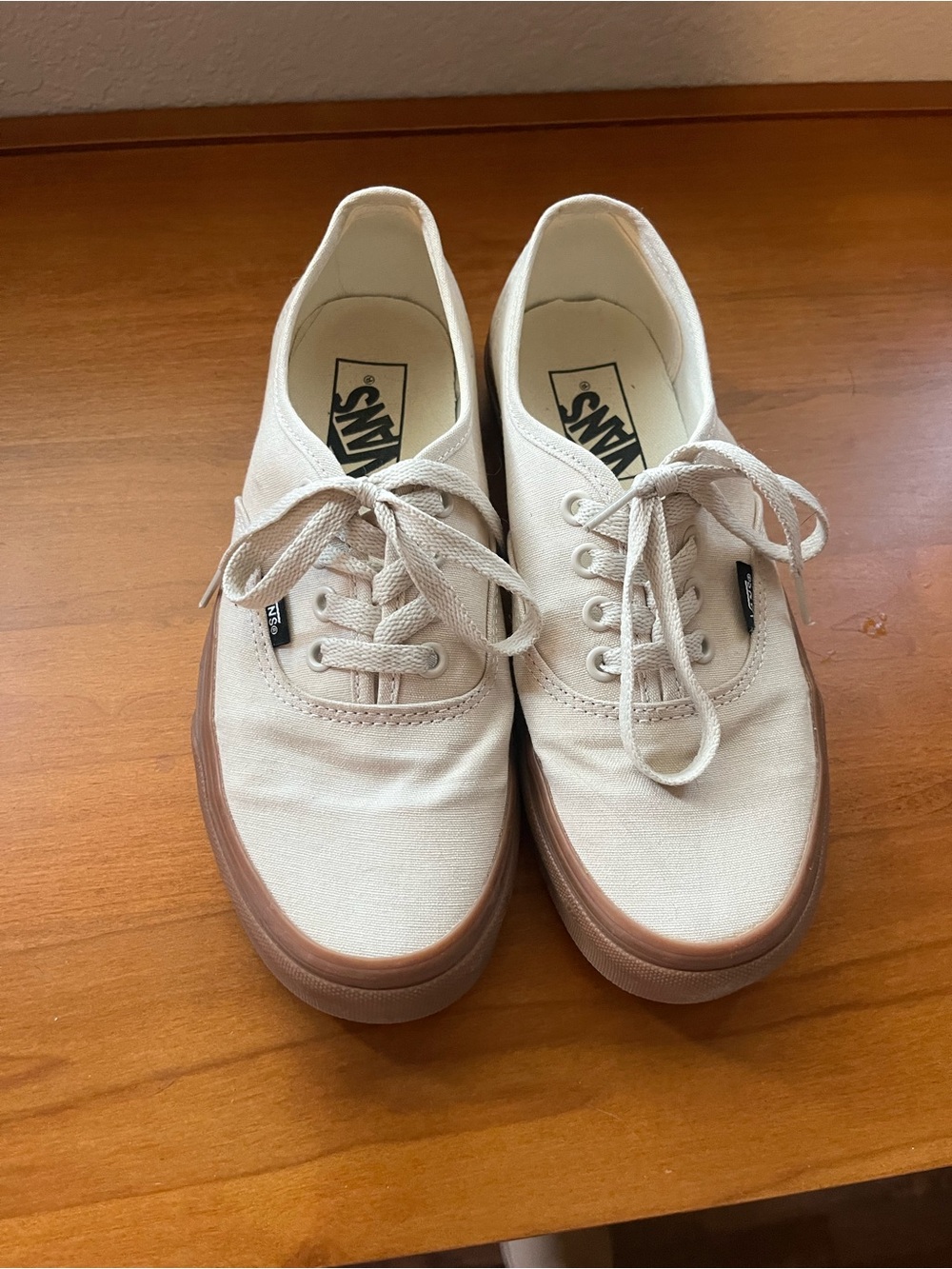Vans Cream Canvas Low-Top Sneakers with Brown Gum Sole